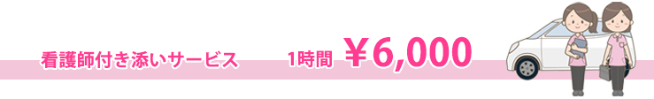 看護師付き添いサービス、1時間6,000円